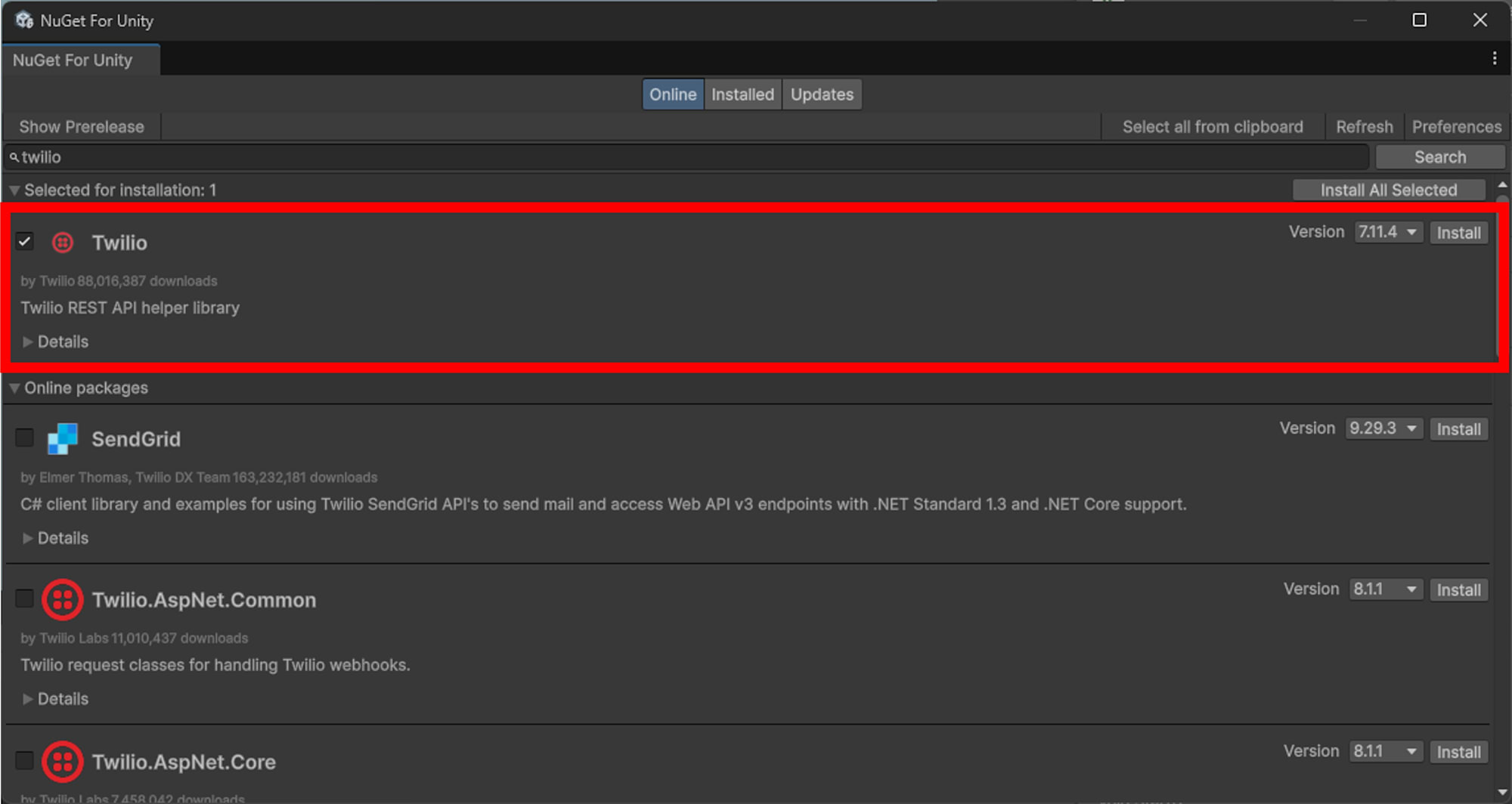 NuGet twilio package