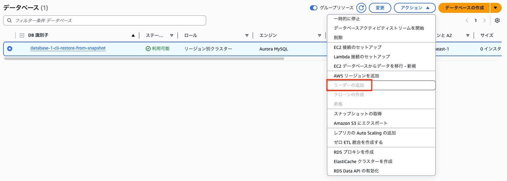 AWSCLI_リーダー追加不可