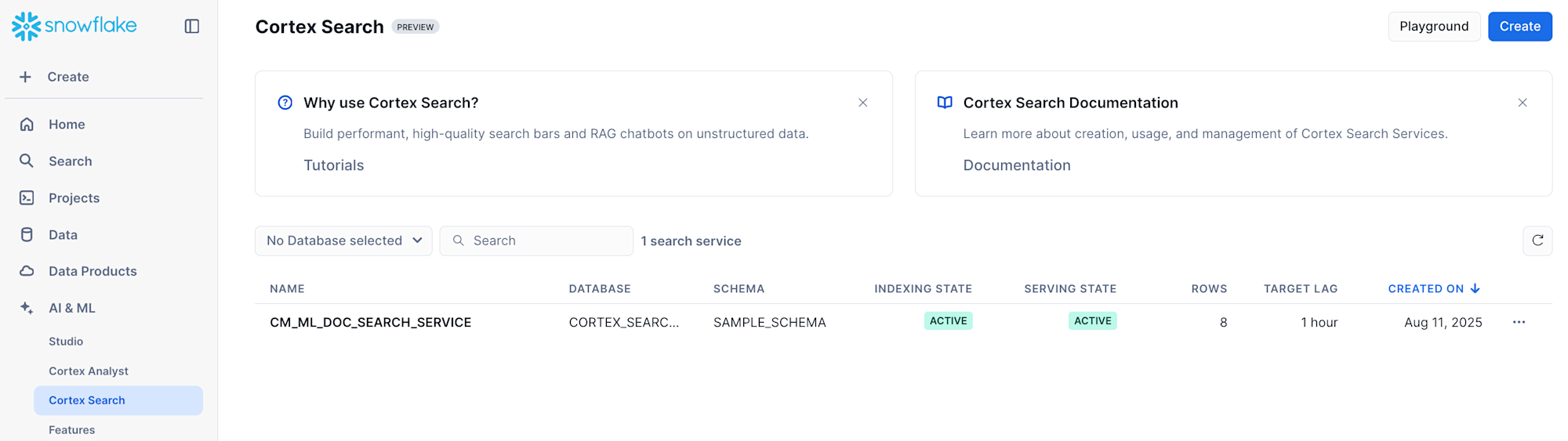 SnowsightでのCortex Search ②