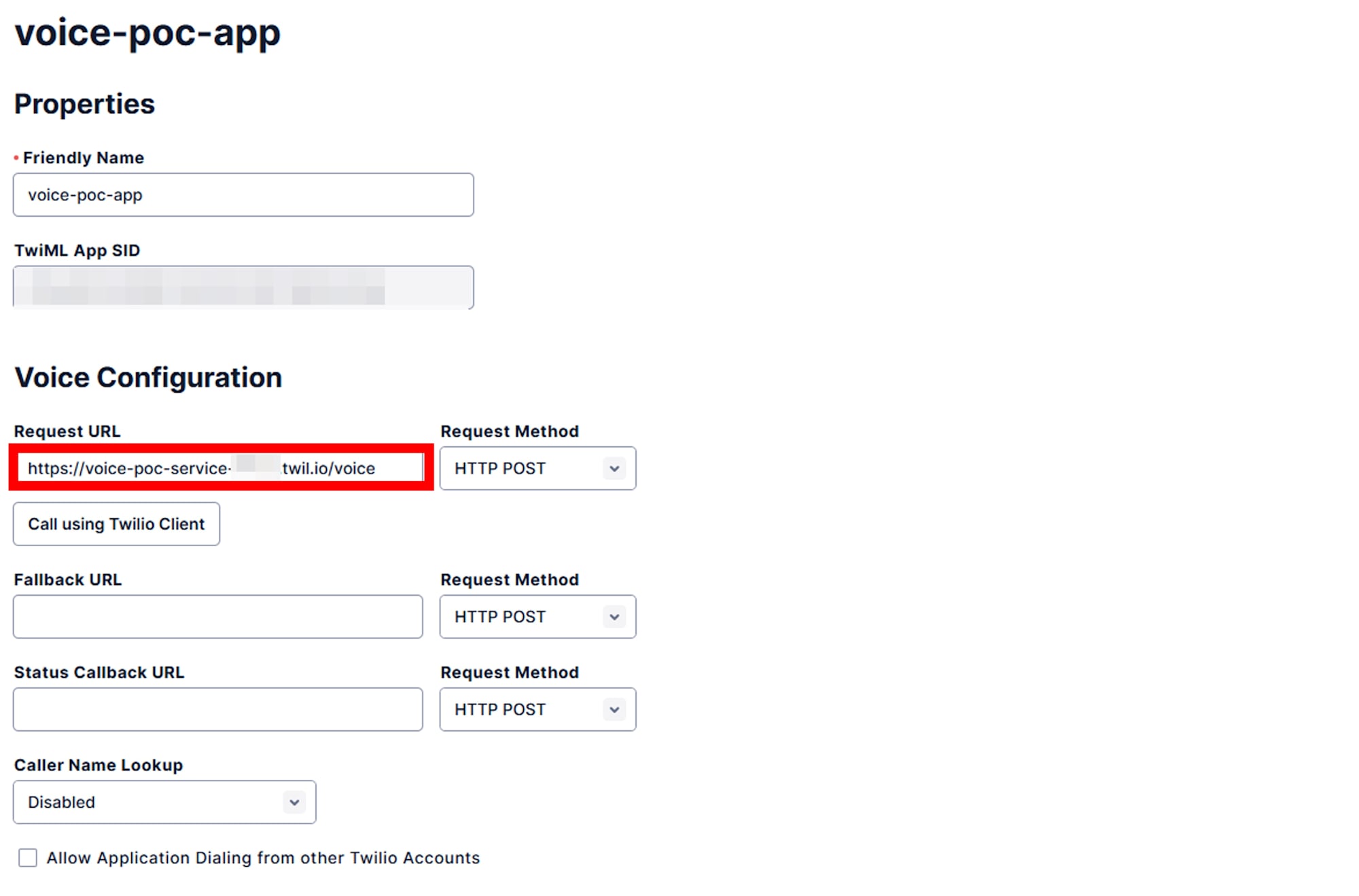 TwiML App への Functions URL 設定