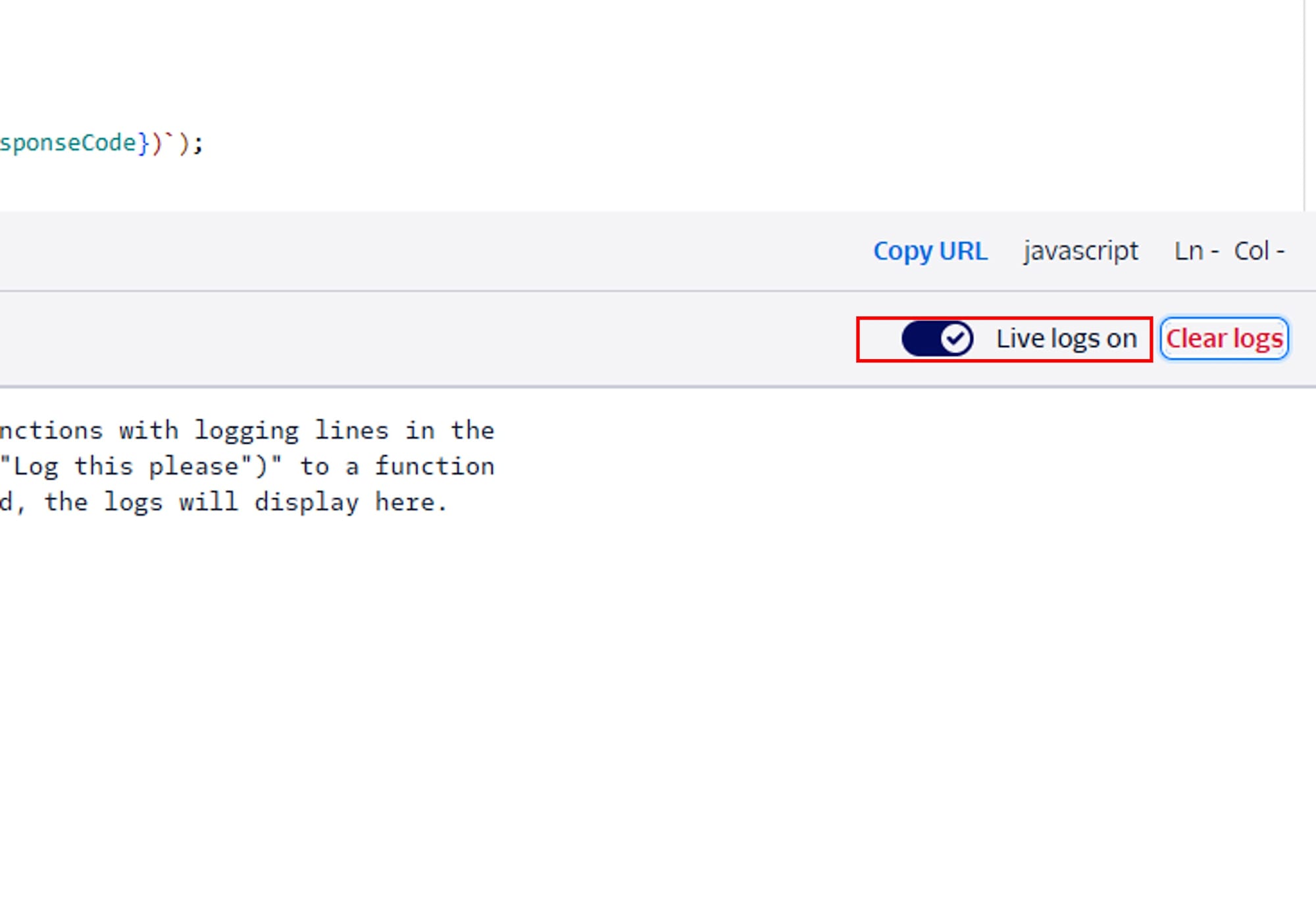 Live logs toggle