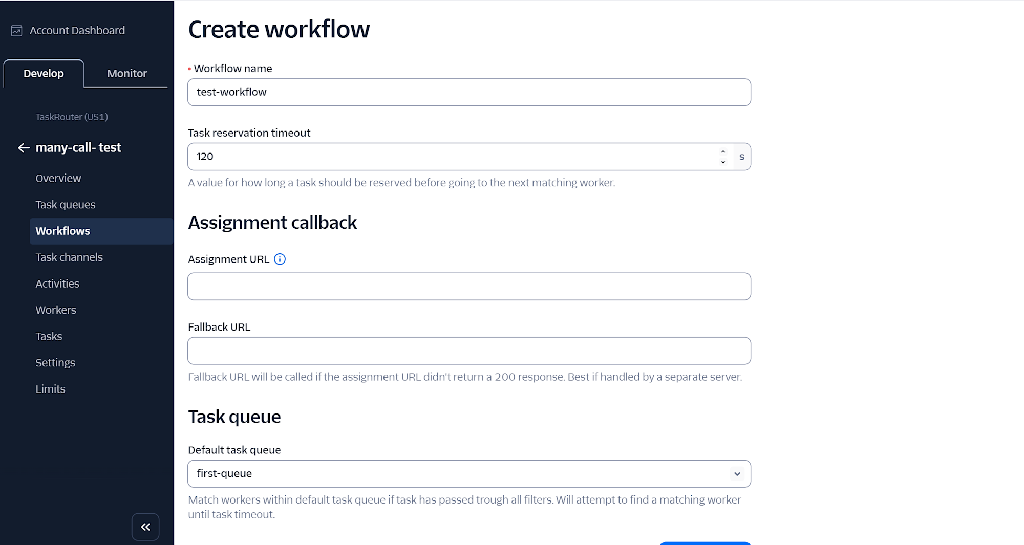 TaskRouterのWorkflow作成②