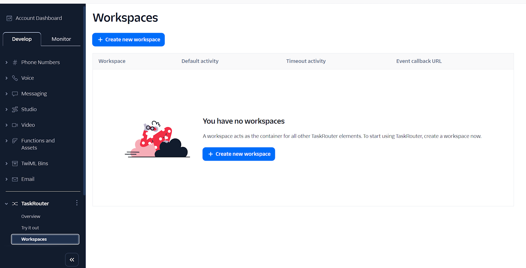 TaskRouterのWorkspace作成①