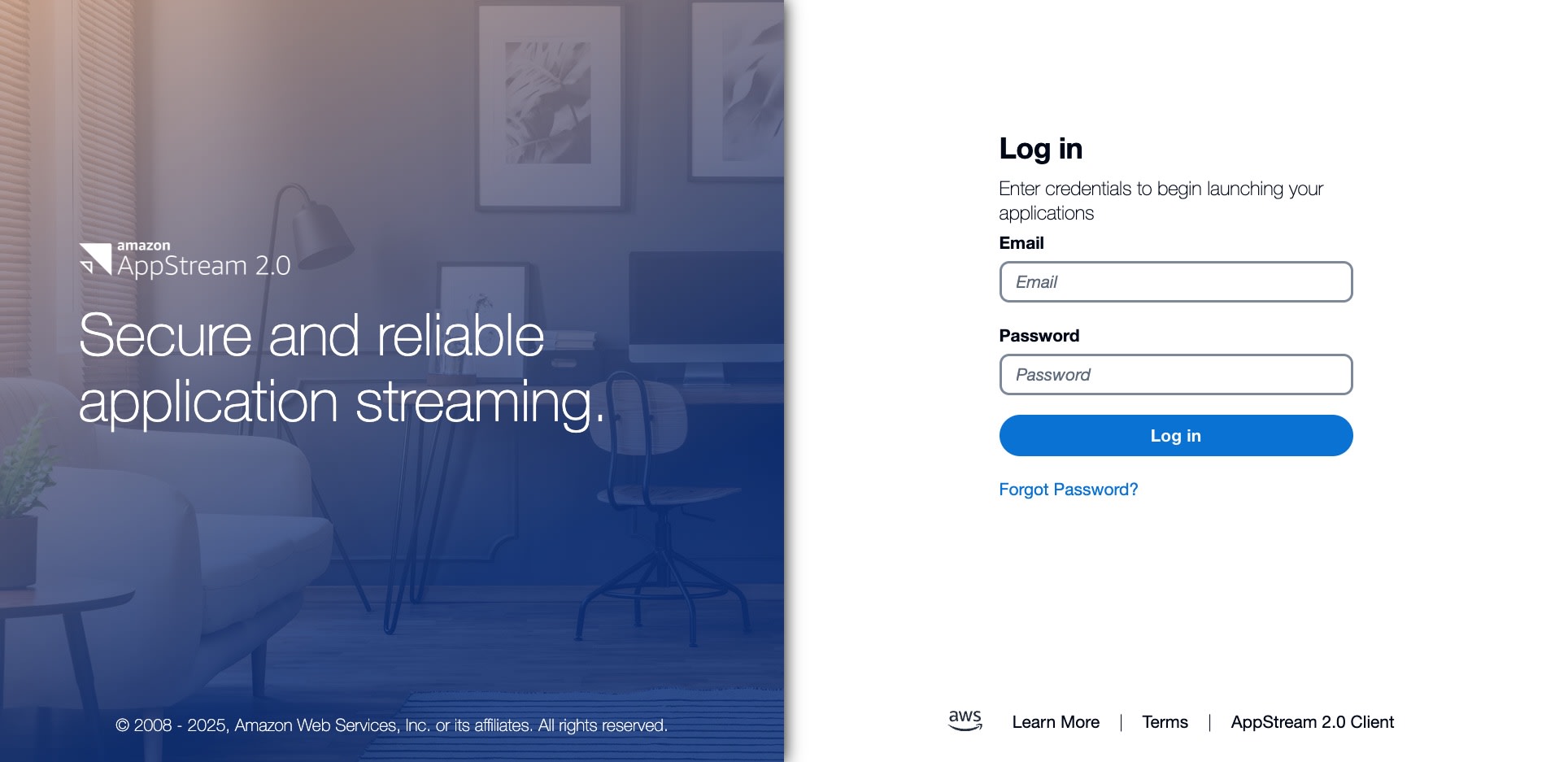 AWS Login Screens Summary AppStream