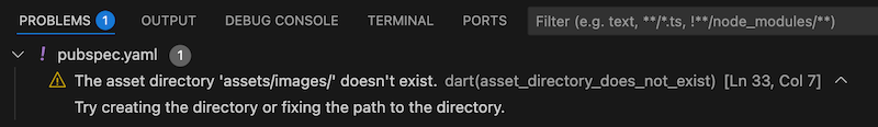"The asset directory 'assets/images/' doesn't exist.\nTry creating the directory or fixing the path to the directory."