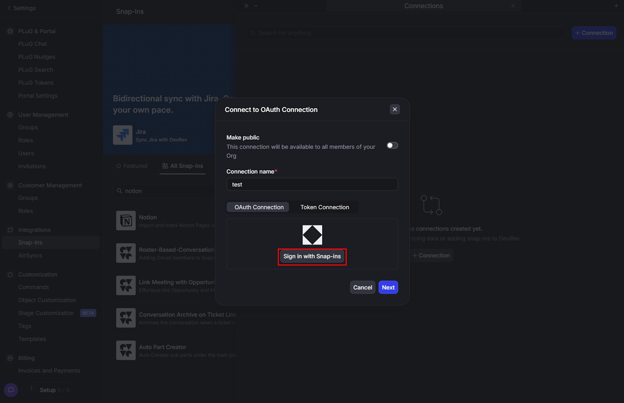 sign in with snap-ins