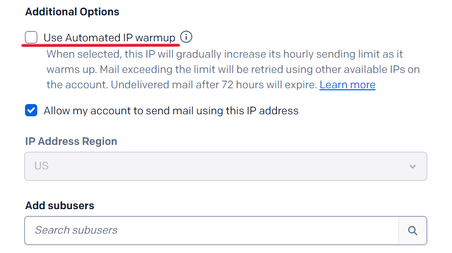Use Automated IP warmup有効化