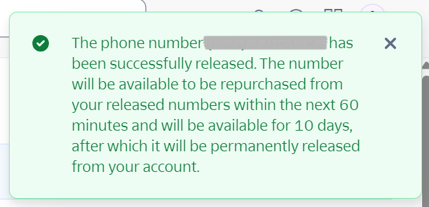 電話番号の開放完了