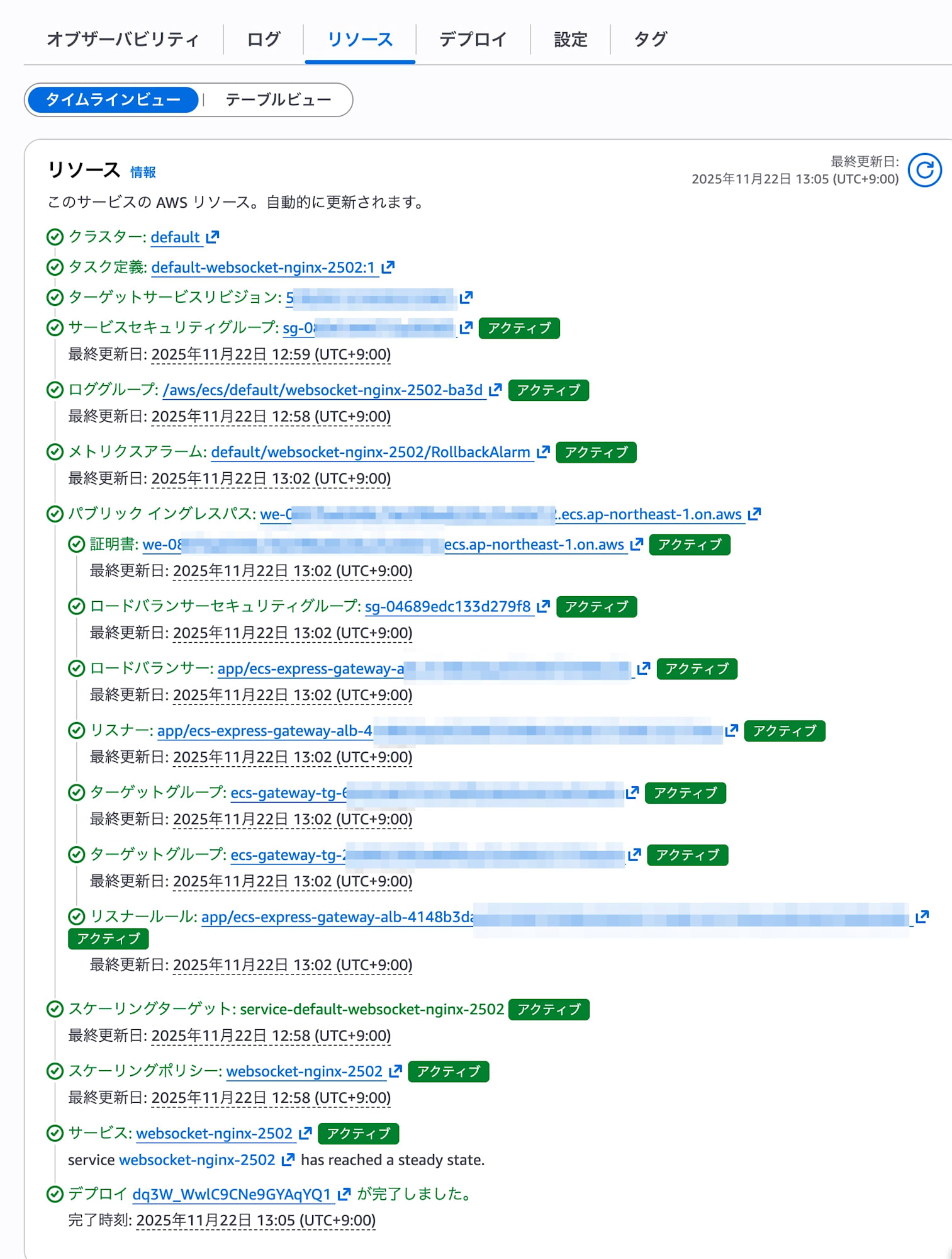 デプロイ完了後のリソース