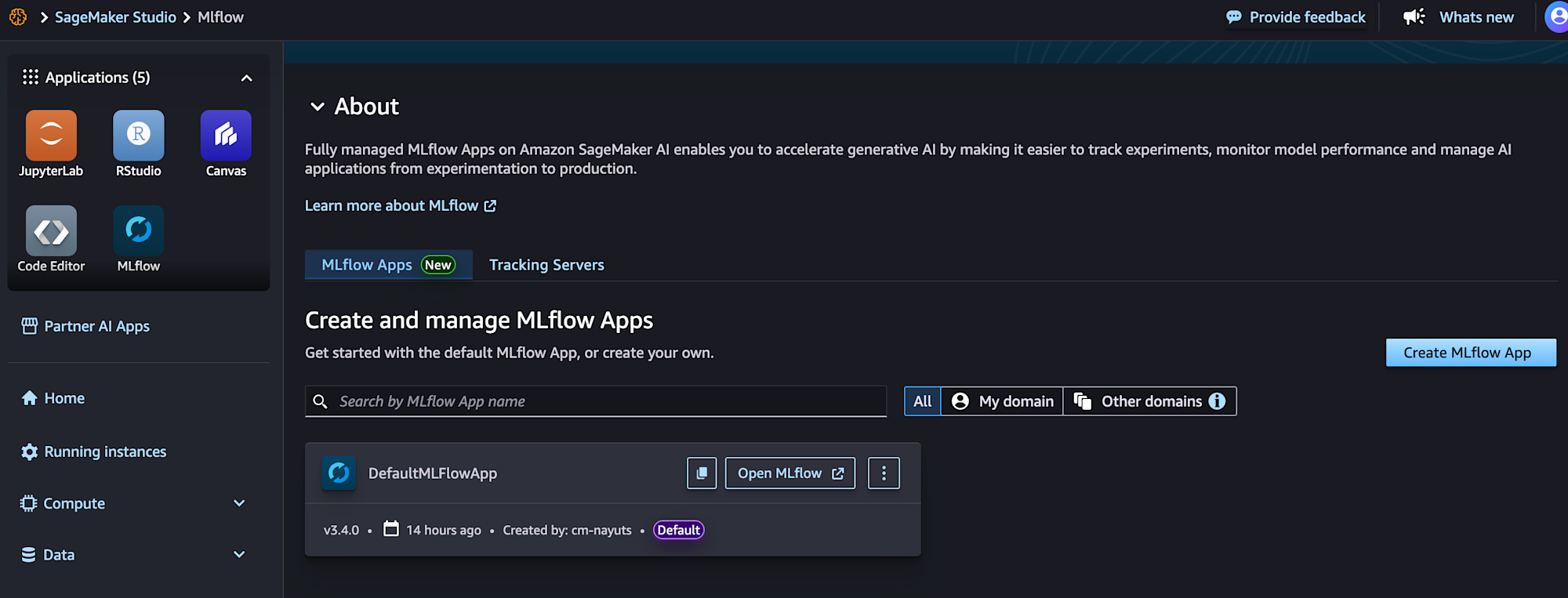 デフォルトのMLflowアプリ