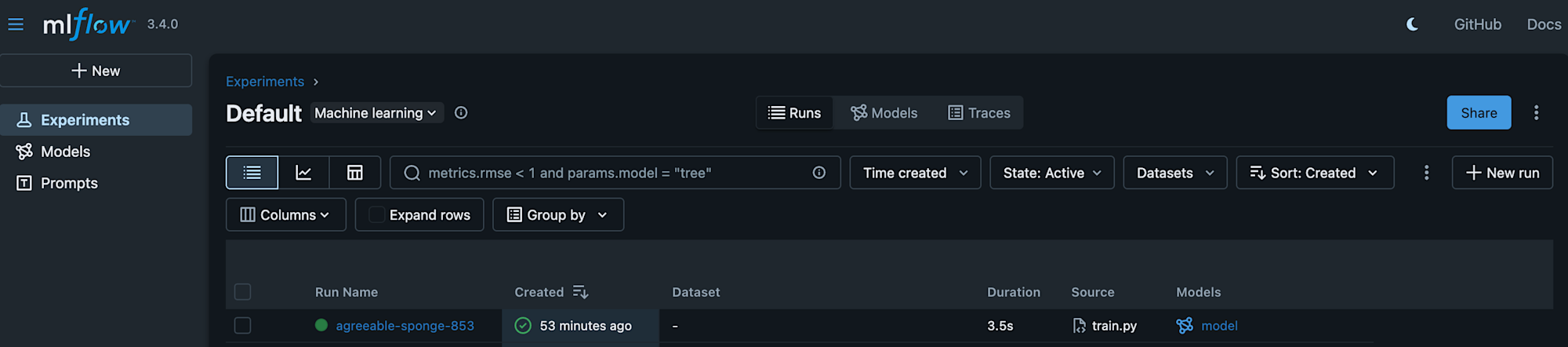 MLflowに登録された実験1