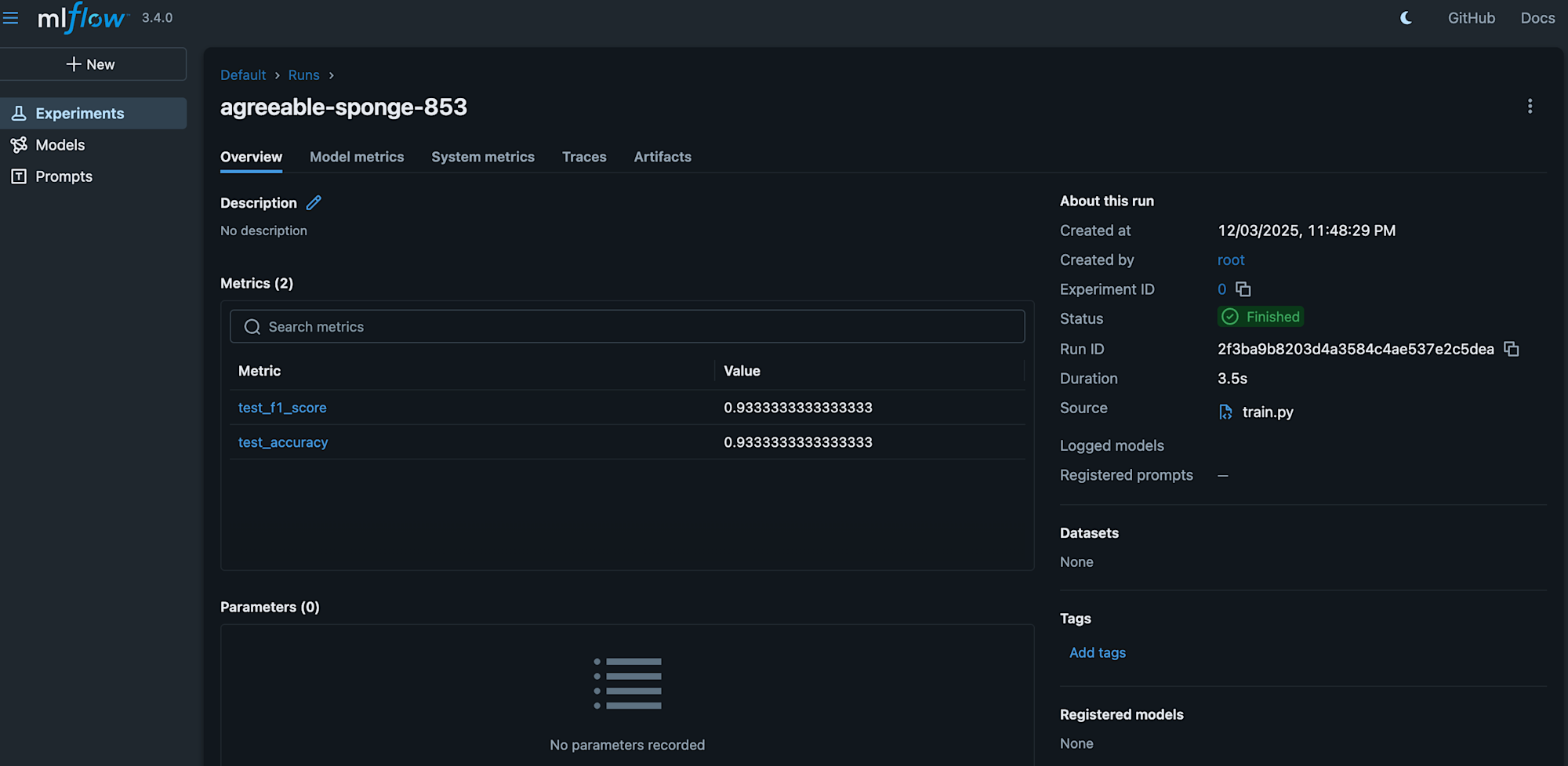 MLflowに登録された実験2