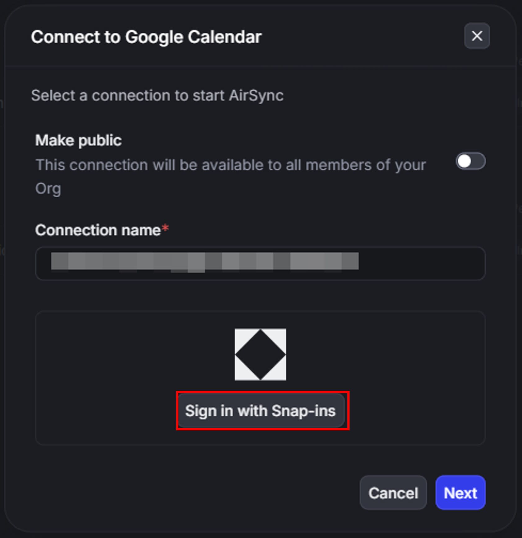 Sign in with Snap-ins button