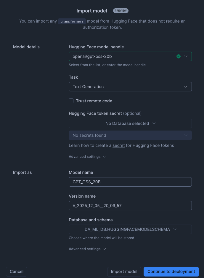 Import modelポップアップ