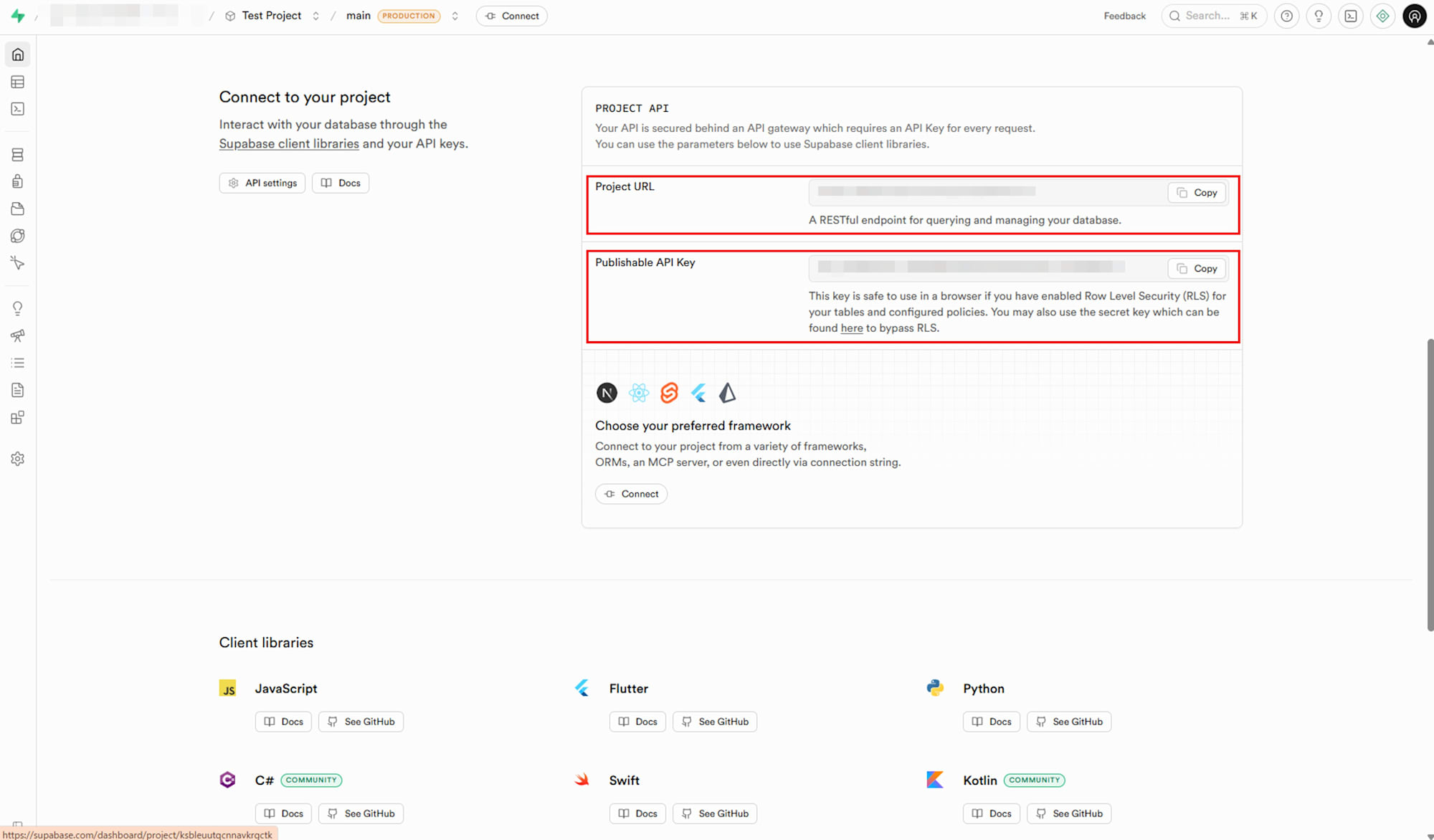supabase url and key