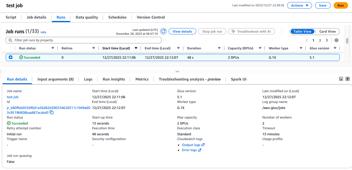 ジョブの実行は成功する