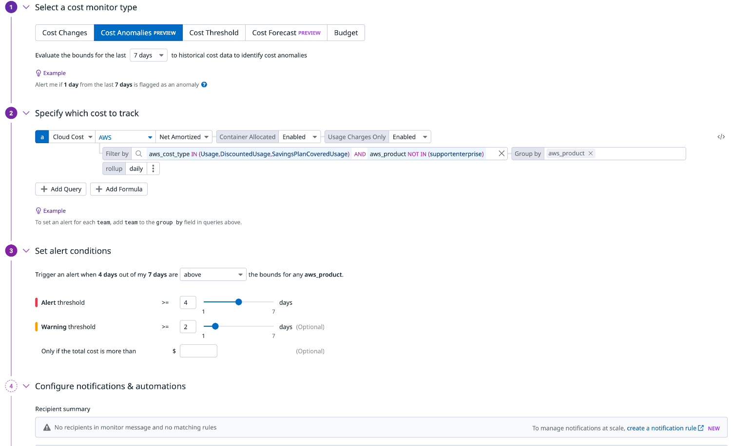 モニター作成-Cost Anomalies