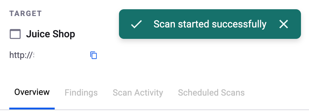 Scan started successfully のトースト表示